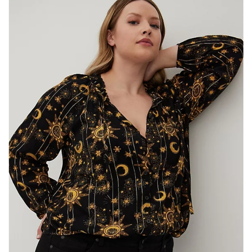 Torrid Celestial Print Gauze Peasent Blouse Sz 1